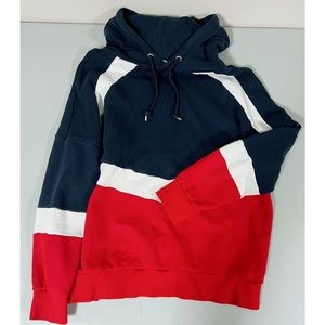 Red Blue Striped Pullover Oversized Hoodie Sweatshirt Sweater Size S ♥️🤍💙
